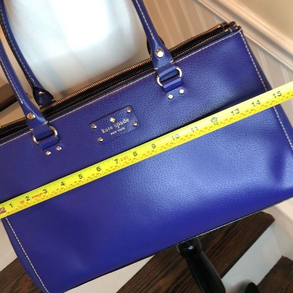 KATE SPADE Cobalt Blue Leather Satchel Tote Shoulder Bag with Three Sections - Picture 4 of 15